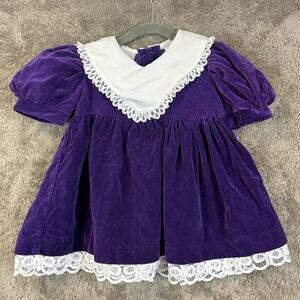 Nannette Vintage Purple Velvet Dress 2T Baby Girl Lace Collar Puff Sleeves